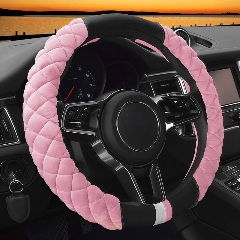 Cxtiy Universal Car Steering Wheel Cover Fluffy Winter Plush Steering Wheel Cover (A-Pink) - Image 1
